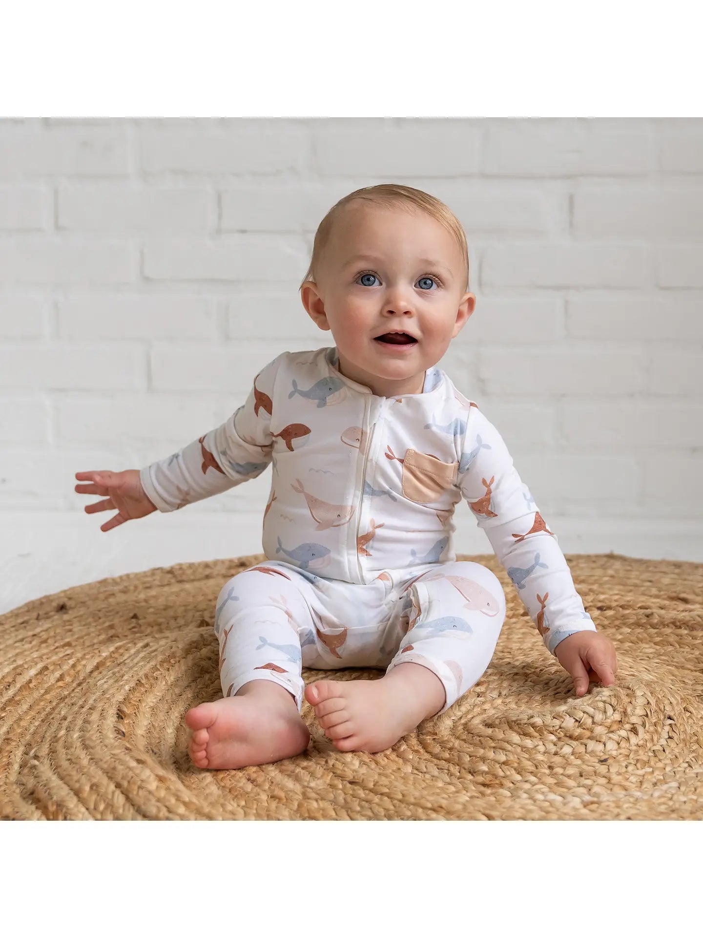 Whales Zipper Baby Jumpsuit (Organic Jersey)