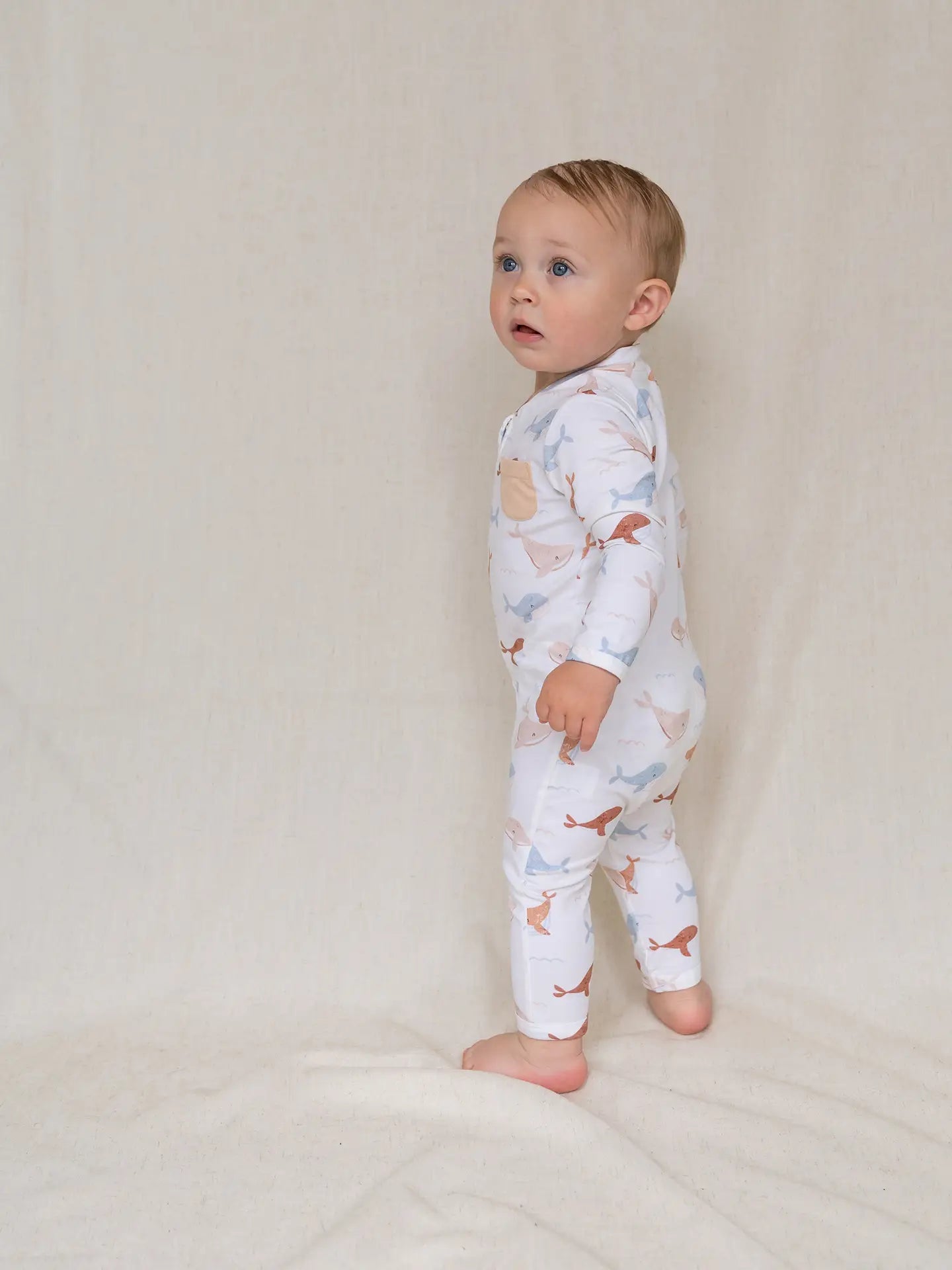 Whales Zipper Baby Jumpsuit (Organic Jersey)