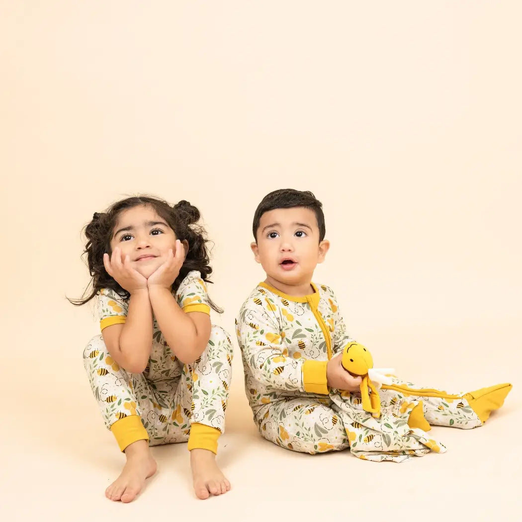 Happy Honey Bees Bamboo Short Sleeve Kids Pajama Pants Set