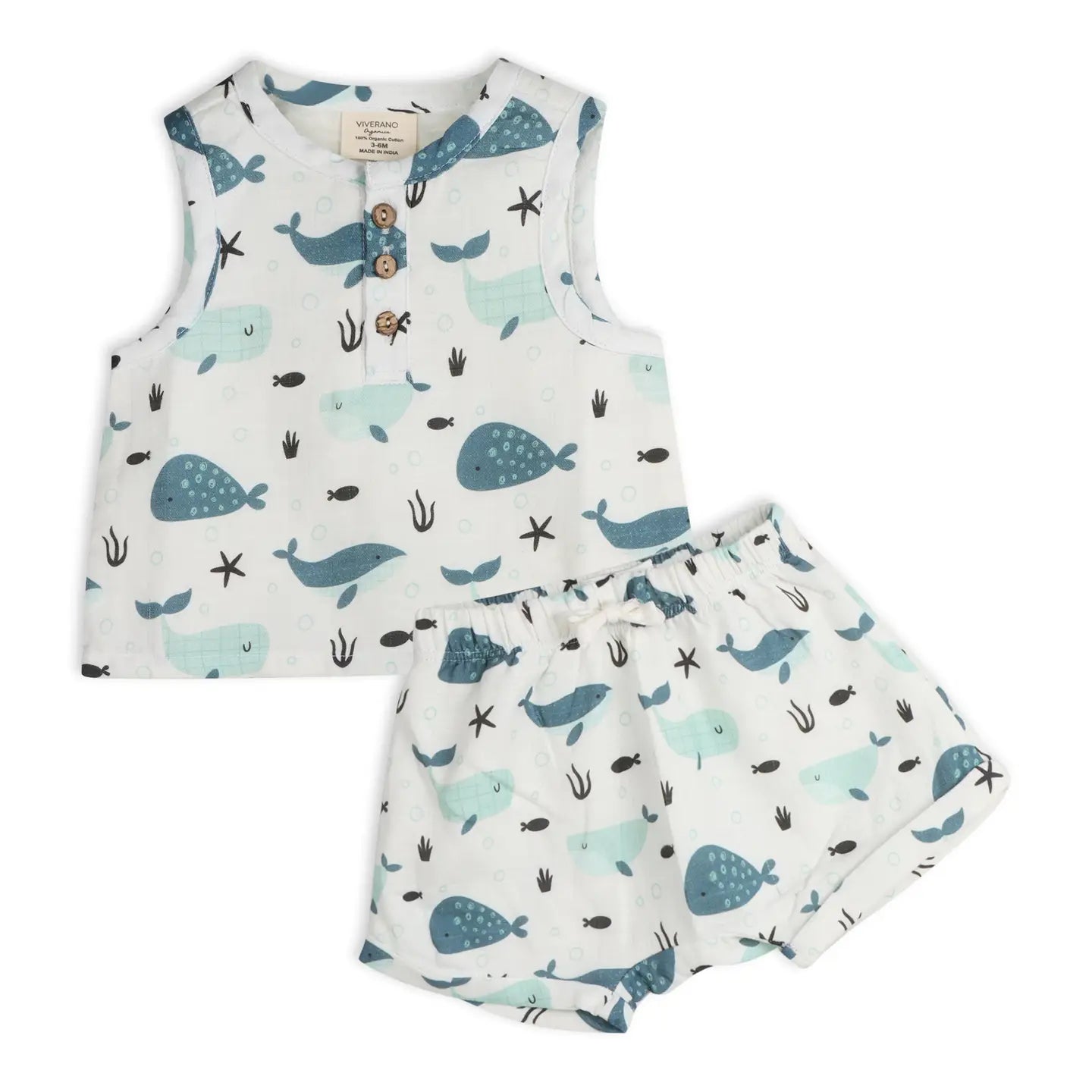 Whales Baby Top + Shorts (Organic Muslin)