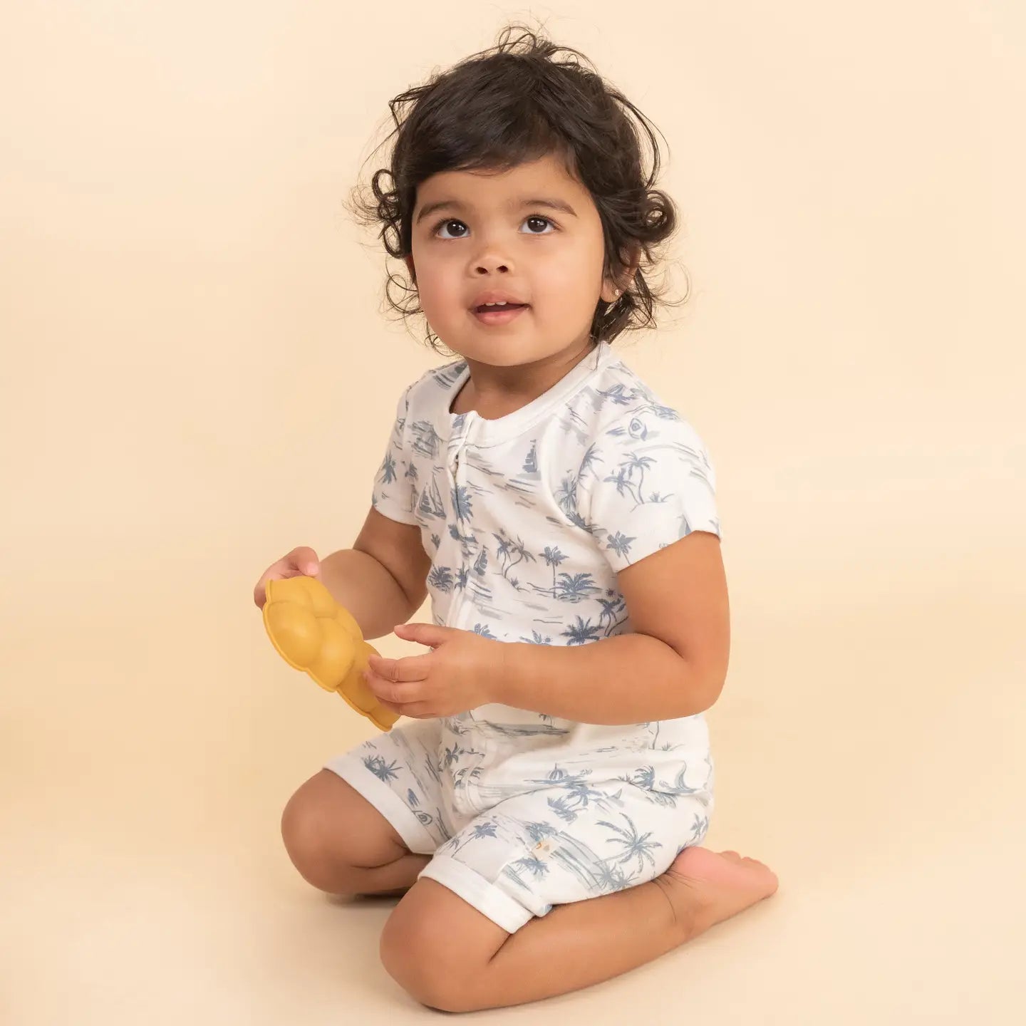 Organic Short Zip Romper - Coastal