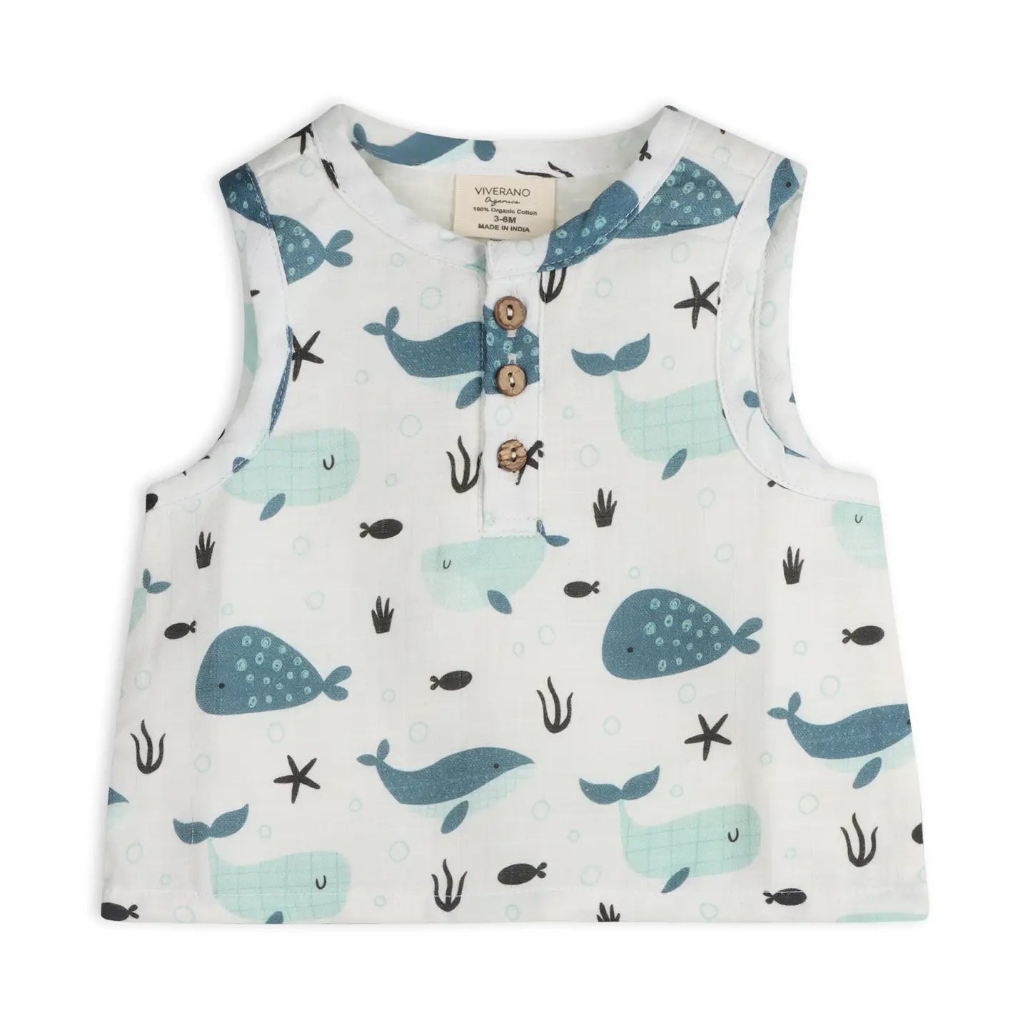 Whales Baby Top + Shorts (Organic Muslin)