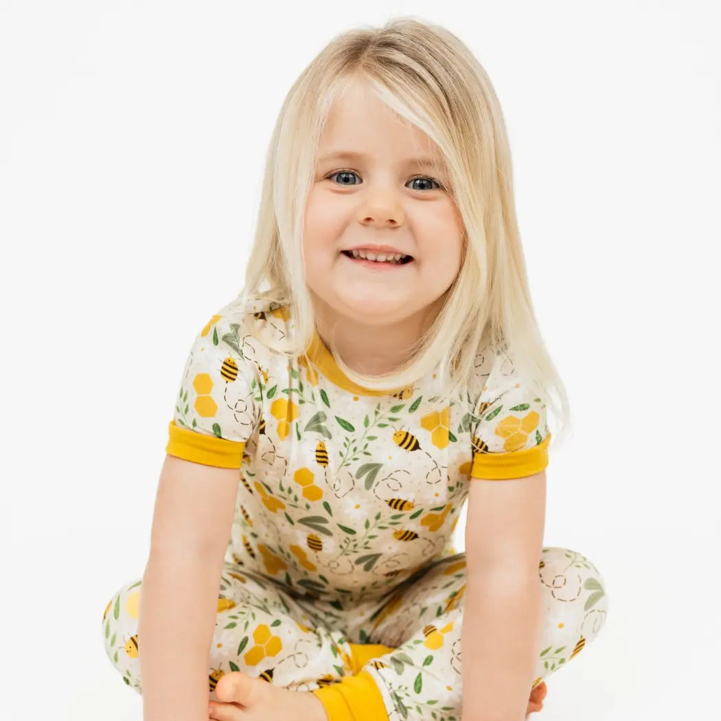 Happy Honey Bees Bamboo Short Sleeve Kids Pajama Pants Set