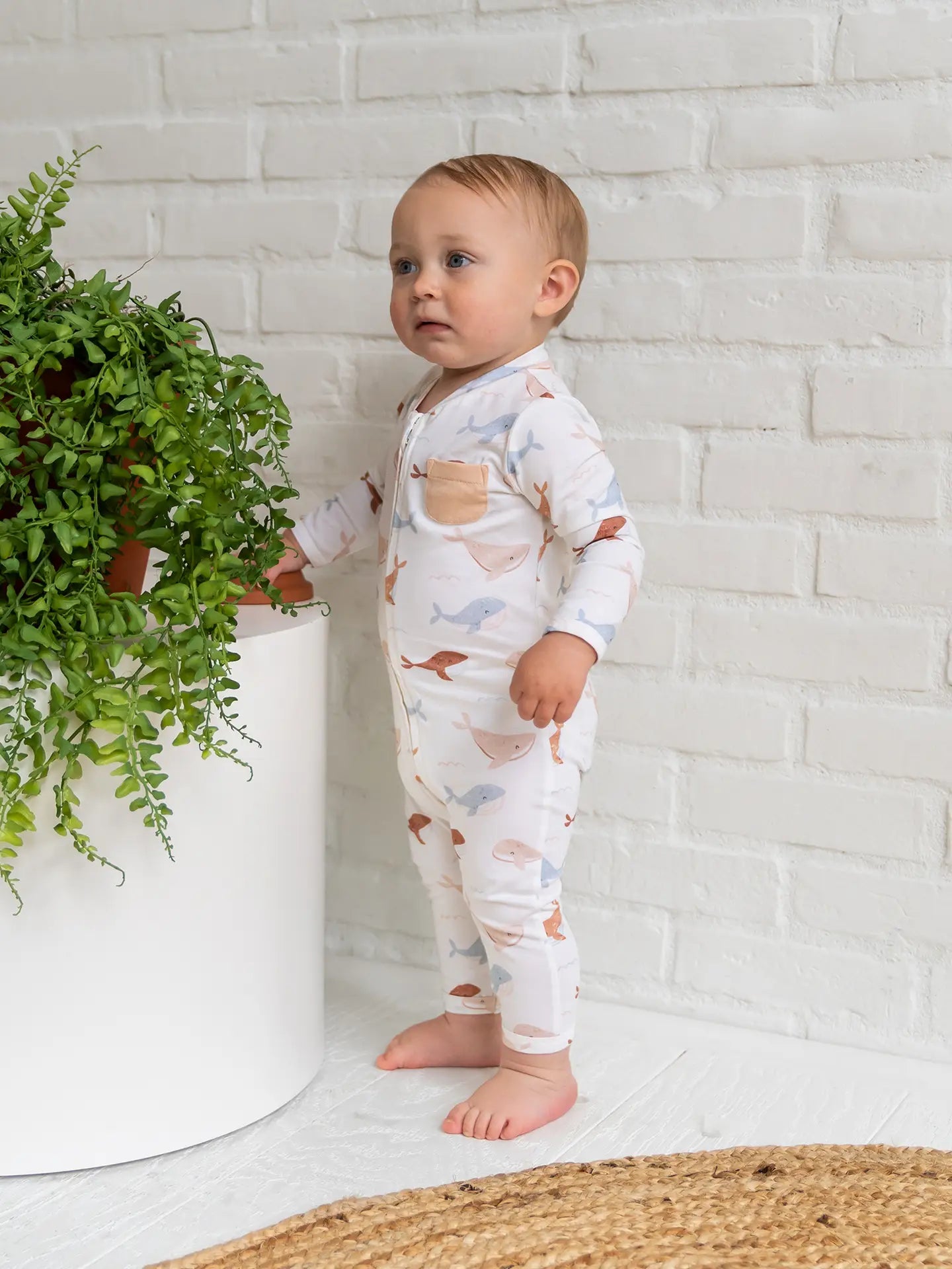 Whales Zipper Baby Jumpsuit (Organic Jersey)