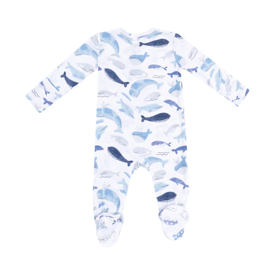 2 WAY ZIPPER FOOTIE - BLUE WHALES