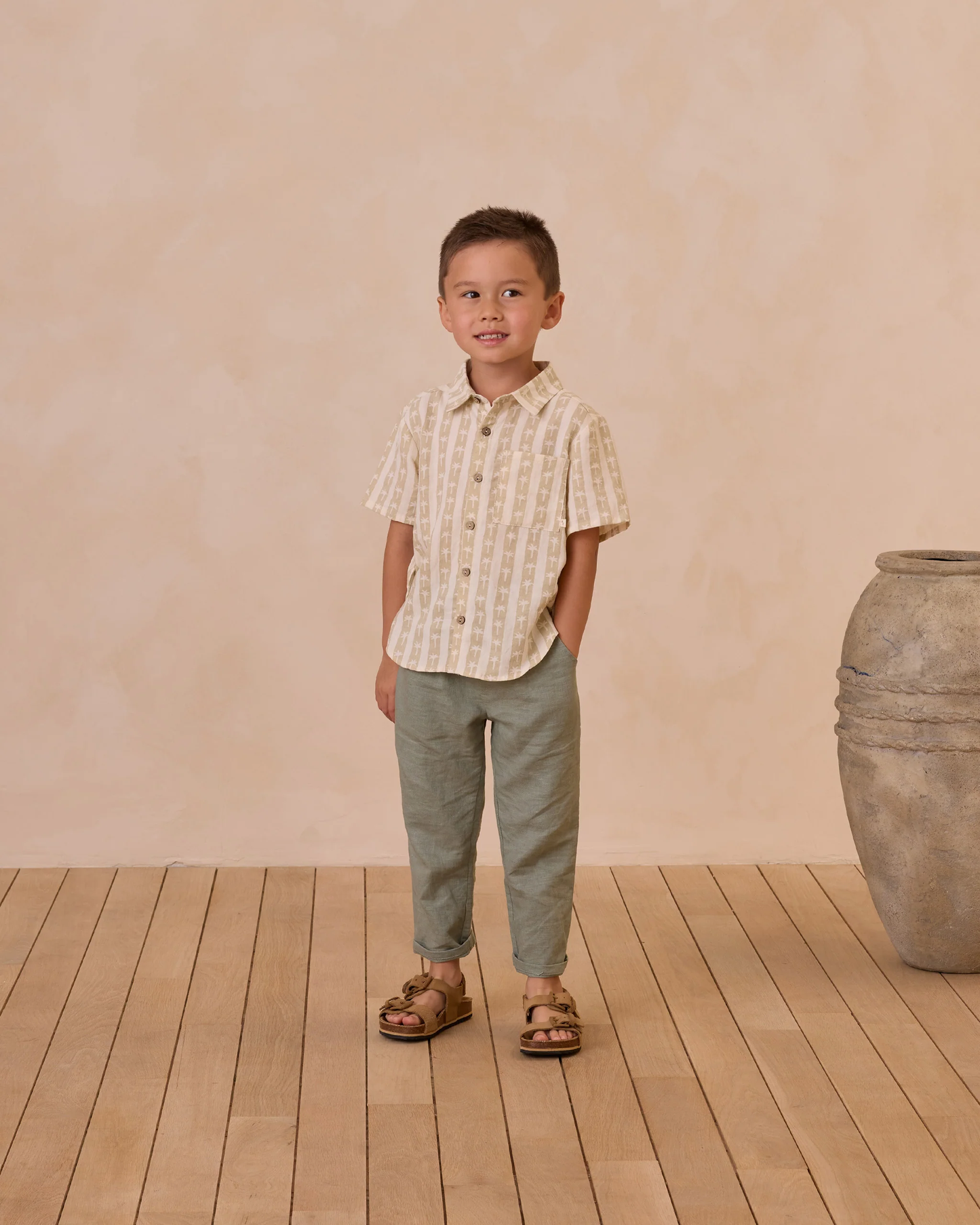 Collared Short Sleeve Shirt || Palm Stripe