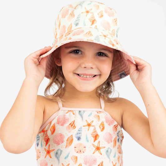 Sandy Seashells and Bubblegum Pink Reversible Bucket Hat