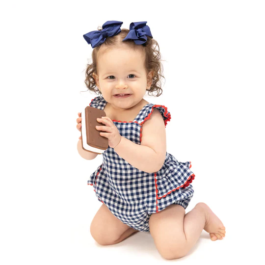 RIC-RAC RUFFLE SUNSUIT - NAVY GINGHAM