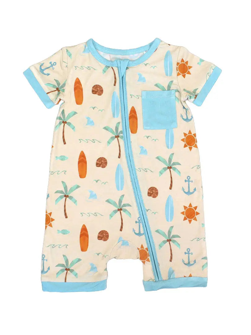 Chasing Waves Surfboard Bamboo Baby Shortie Romper