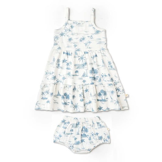 Organic Strap Tiered Dress - Coastal