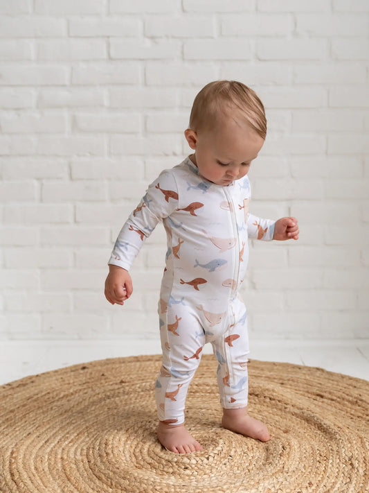 Whales Zipper Baby Jumpsuit (Organic Jersey)