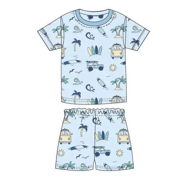 Let’S Go Surfing Short Sleeve Boy Pajama Set in Blue