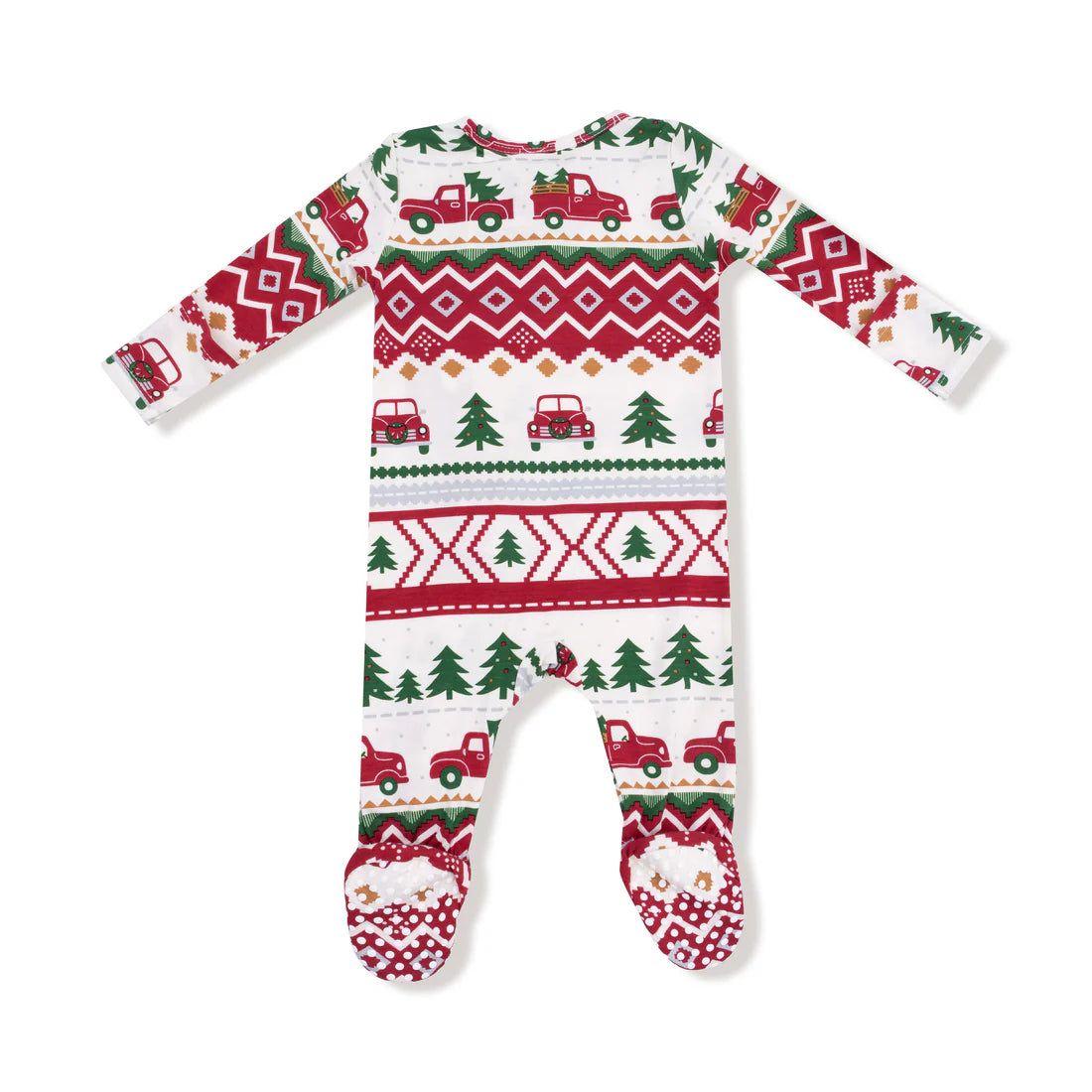 Red Truck Fair Isle  2 Way Zipper Footie