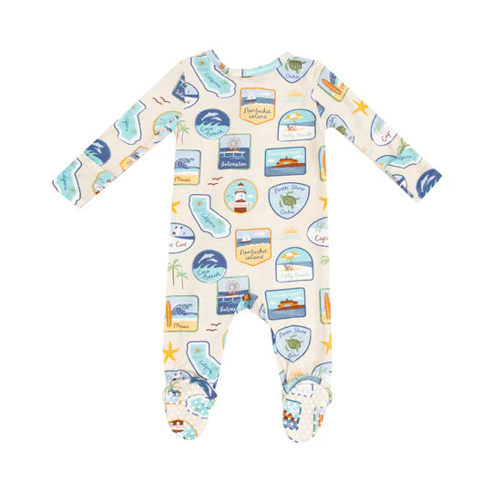 2 Way Zipper Footie - Beach Patches
