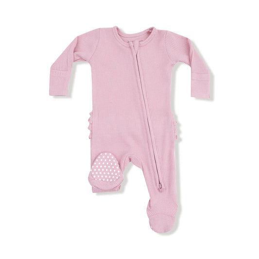 Cameo Pink  2 Way Zipper Ruffle Back Footie