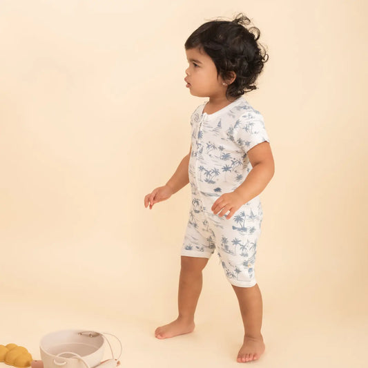 Organic Short Zip Romper - Coastal