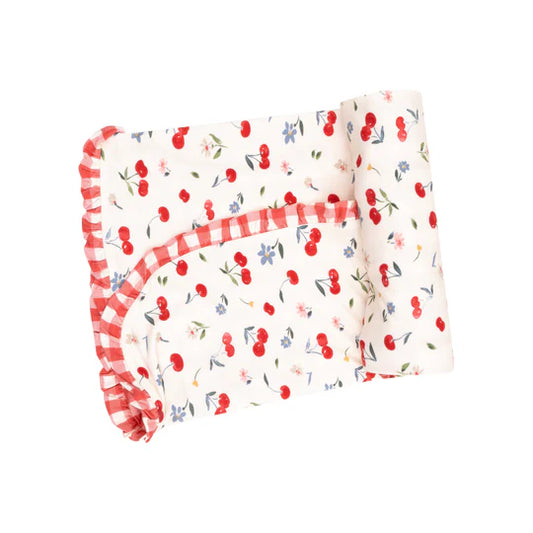 Ruffle Receiving Blanket - Watercolor Cherries