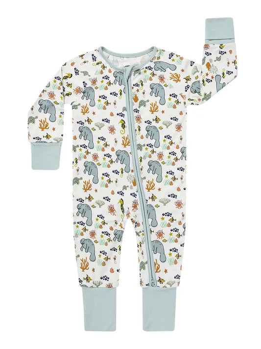 Manatee Bamboo Baby Pajamas Convertible Romper