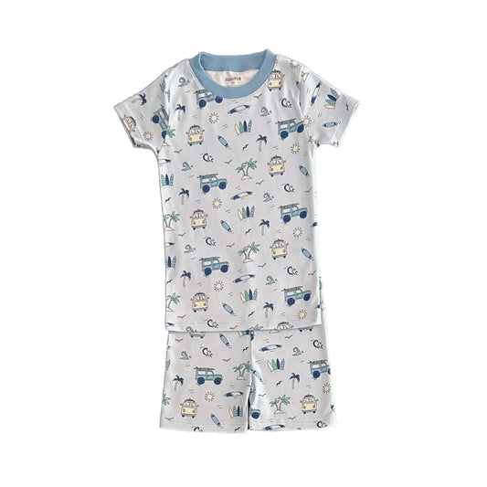 Let’S Go Surfing Short Sleeve Boy Pajama Set in Blue