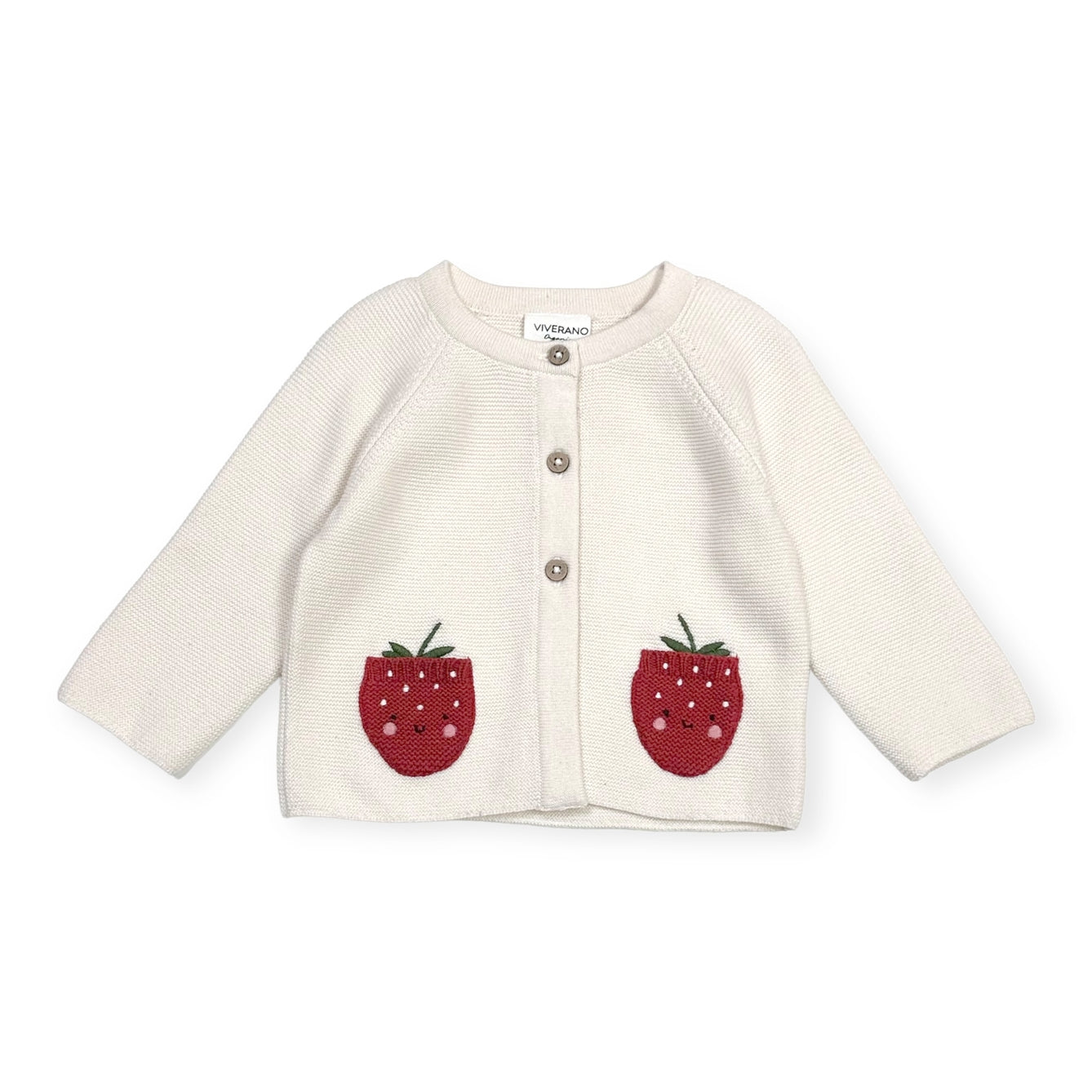 Strawberry Embroidered Pocket Baby Cardigan (Organic Cotton)