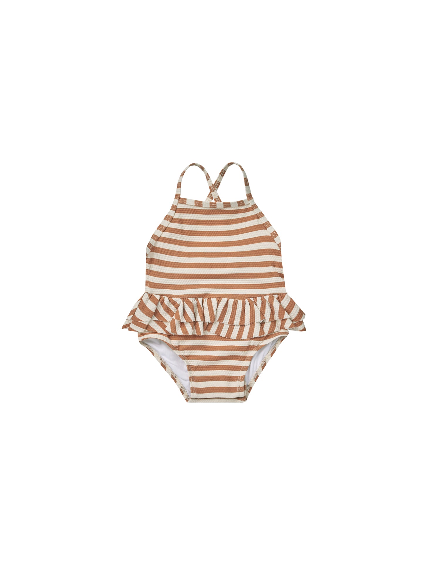 Ruffled One Piece Swimsuit - Clay Stripe