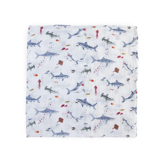 Cotton Muslin Swaddle Blanket - Shark