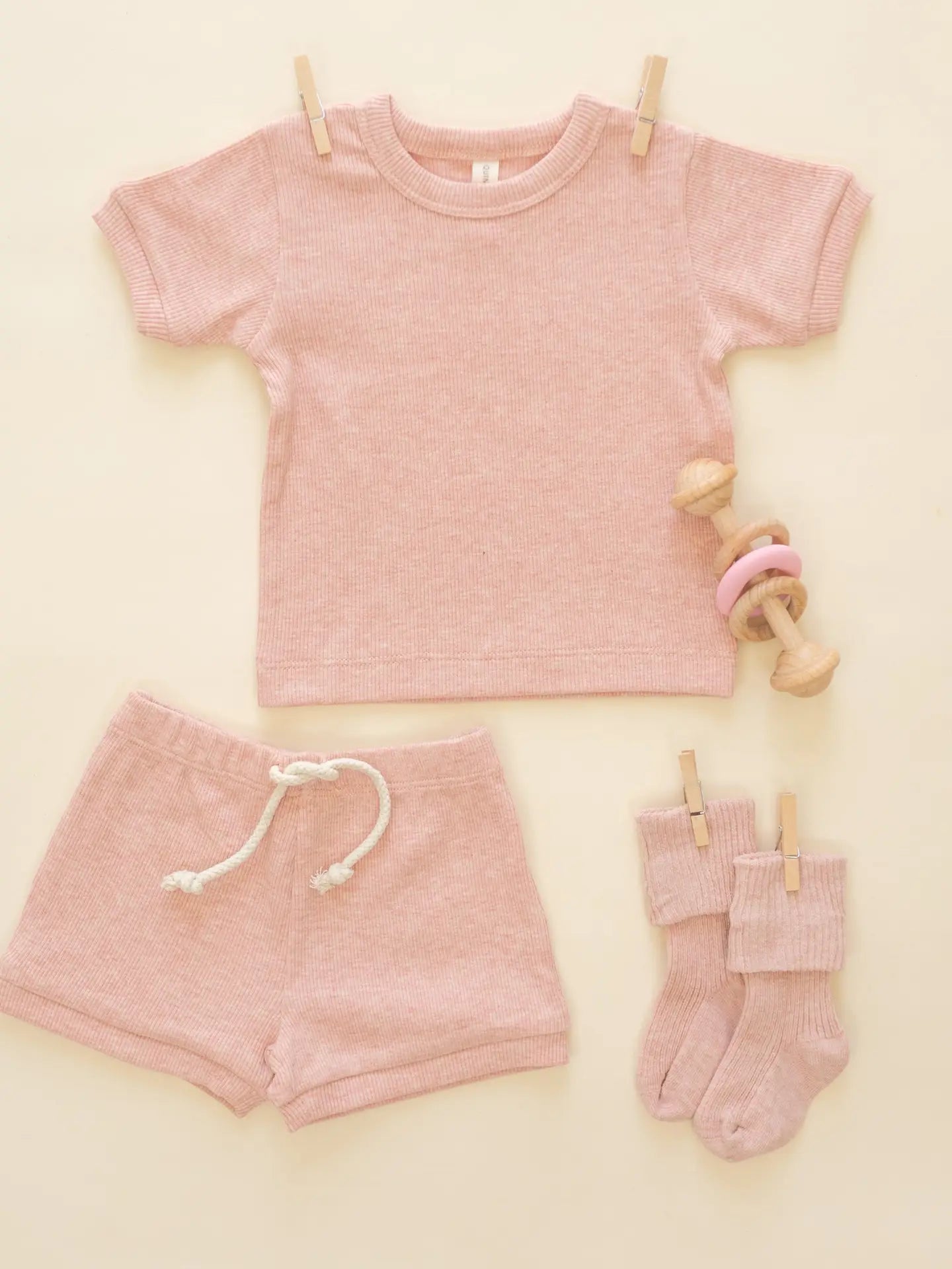 Ribbed Shortie Set || Rose