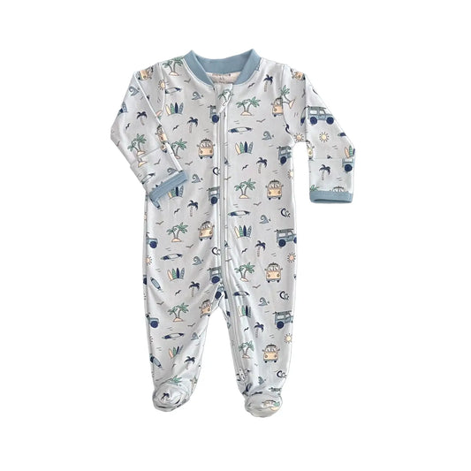 Let's Go Surfing Boy Zipper Footie in Blue