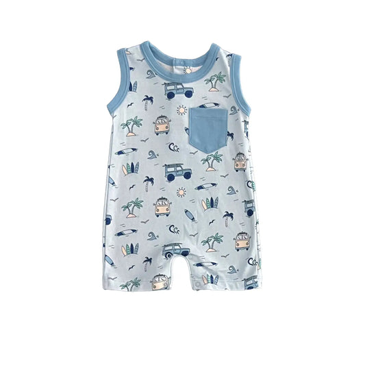 Let's Go Surfing Boy Romper in Blue