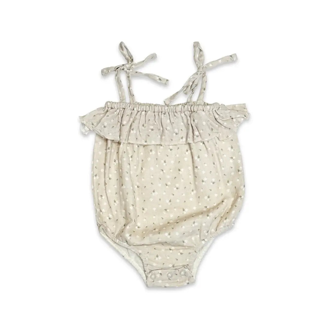 Ditsy Floral Shoulder Tie Bubble Romper+Headband (Organic)