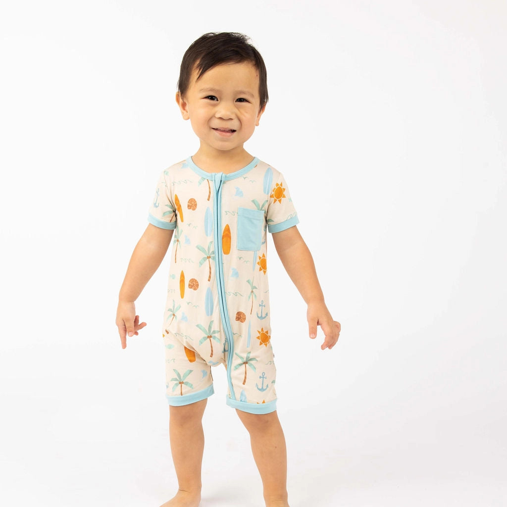 Chasing Waves Surfboard Bamboo Baby Shortie Romper