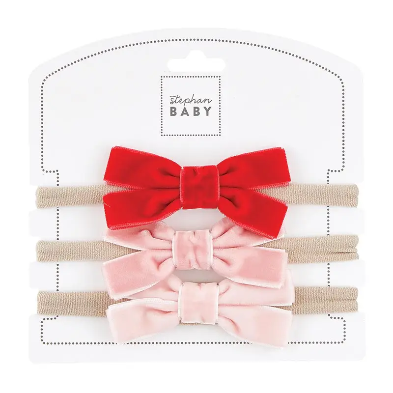 Holiday Velvet Bow - Red and Pinks - Set of 3