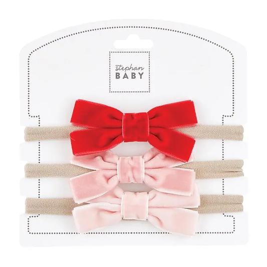 Holiday Velvet Bow - Red and Pinks - Set of 3