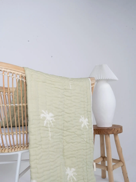 Sage Palm Quilt - Cotton Filled