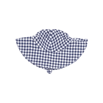 WIDE BRIM SUNHAT - NAVY GINGHAM