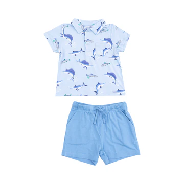 POLO SHORT SLEEVE SHIRT & CASUAL SHORT - DEEP SEA FISHING BLUE