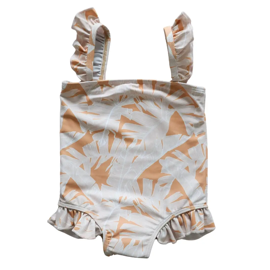 Orange Banana Leaf Little Surfer Girl Swim One-Piece