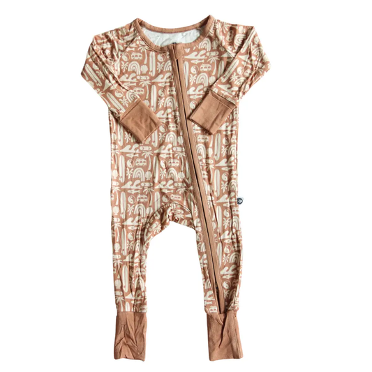 Brown Bus Bamboo Zip Romper