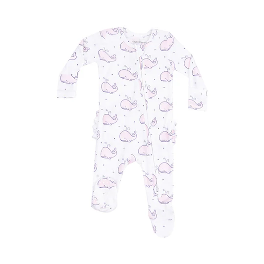 2 WAY ZIPPER RUFFLE BACK FOOTIE - BUBBLY WHALE PINK