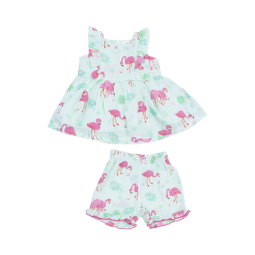 SQUARE NECK RUFFLE TANK AND SHORT - FLAMINGOS