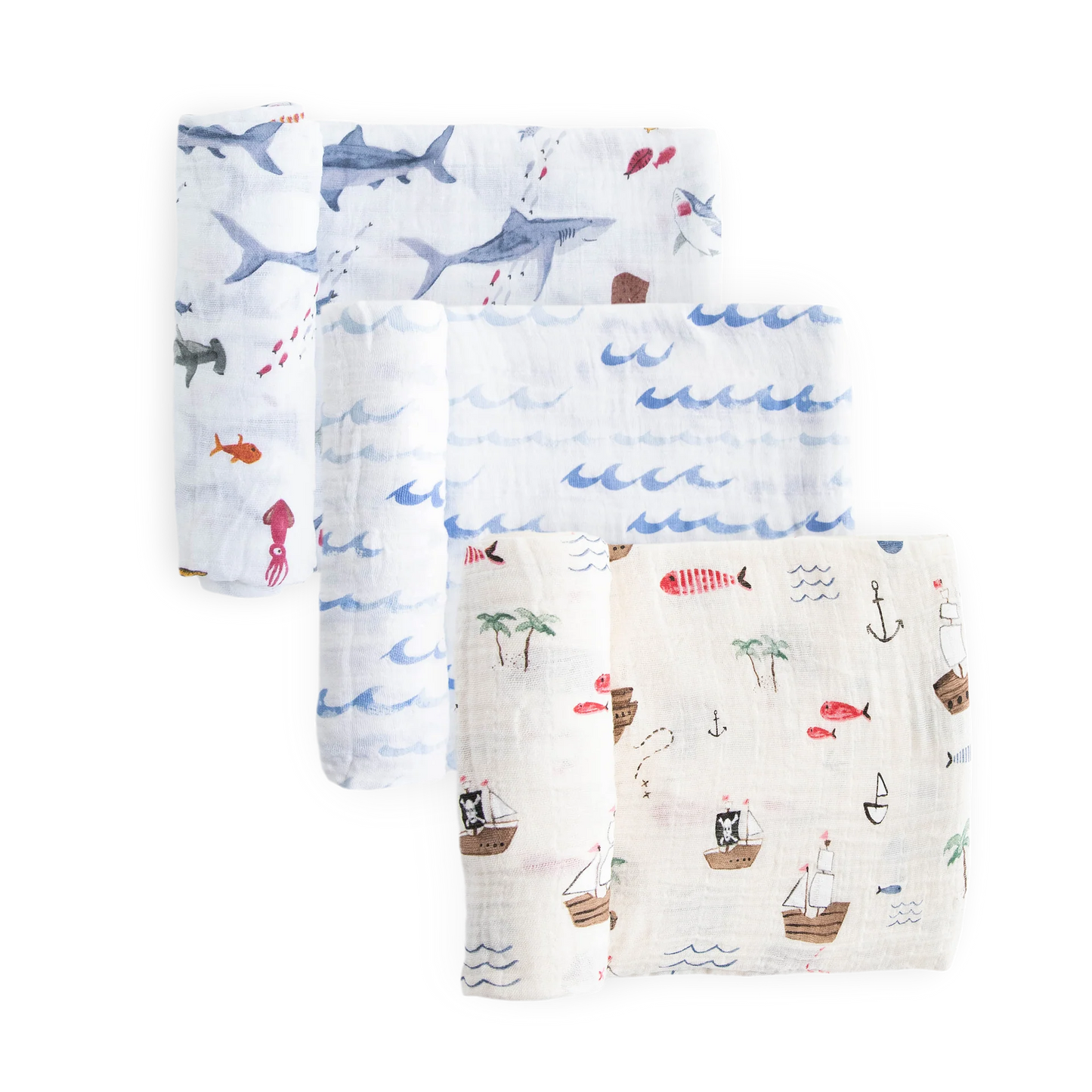 Cotton Muslin Swaddle Blanket 3 Pack - Shark 2